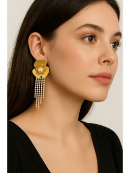 VIEN - White Elegant Gold Plated Geometric Tassel Drop Earrings