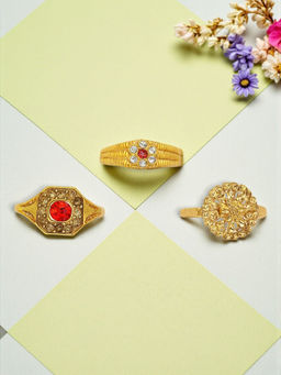 Accessher - Multi-Color Gold Stackable Rings (Pack Of 3)