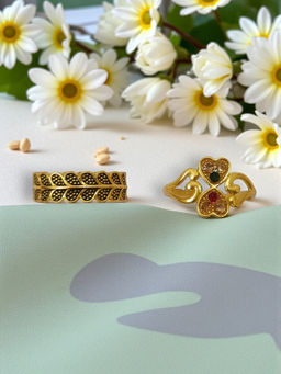 Accessher - Multi-Color Gold Tone Rings (Pack Of 2)