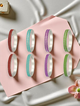 Accessher - Multi-Color Silver Tone Rings (Pack of 6)