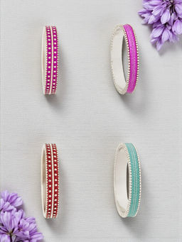 Accessher - Multi-Color Silver Tone Rings (Pack of 4)