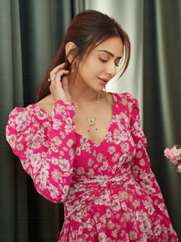 Accessher - Multi-Color Gold Stone Butterfly Pendant Necklace with Earrings