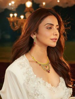 Accessher - Multi-Color Gold Stone Mesh Chain Necklace with Earrings