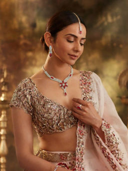 Accessher - Silver Red Necklace with Earrings & Maangtikka