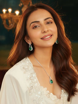 Accessher - Silver Dark Green American Diamond Necklace with Earrings