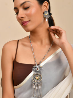 Silvermerc Designs - Multi-Color Silver-Plated Stone Necklace with Earrings