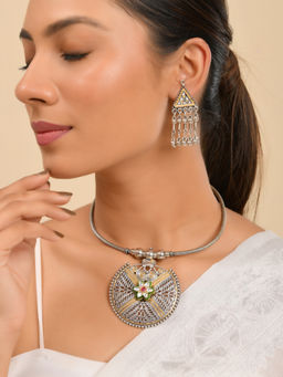 Silvermerc Designs - Multi-Color Silver-Plated Stone Necklace with Earrings