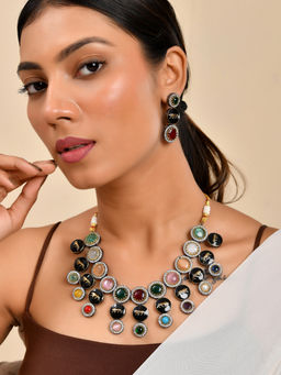 Silvermerc Designs - Multi-Color Silver-Plated American Diamond Bridal Necklace with Earrings