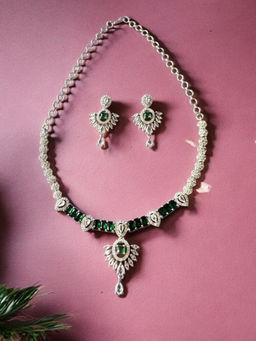 Rebekah - Multi-Color Rhodium Plated Cubic Zircon Stone Necklace with Earrings