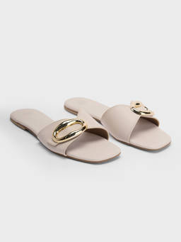 Twenty Dresses by Nykaa Fashion - Cream Square Toe Sculpted Buckle Slip-On Women's Flats
