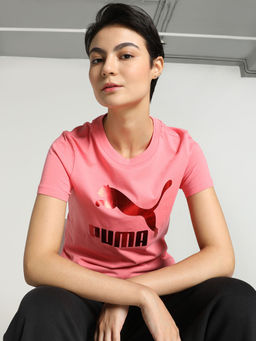 Puma - Classics Shiny Logo Womens Pink T-Shirt