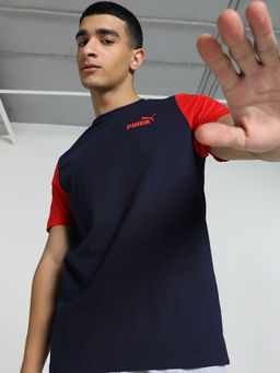 Puma - Essentials Contrast Sleeve Logo Mens Blue T-Shirt