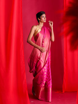 Beatitude - Pink Woven Banarasi Saree with Unstitched Blouse