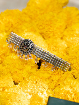 Divas Mantra - Sun in Moon Choker with Red Spinel Stones, Blue Spinel Stones and Pearls