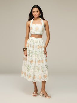 RSVP by Nykaa Fashion - Womens White Schiffli Floral Co-Ord Set