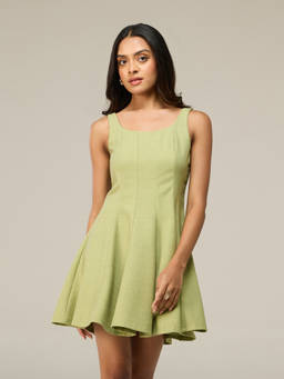 RSVP by Nykaa Fashion - Green Sleeveless Round Neck Panelled Fit & Flare Mini Dress