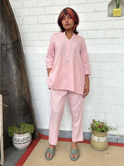 Zuri - Pink Kantha Embroidered Short Cotton Co-ord