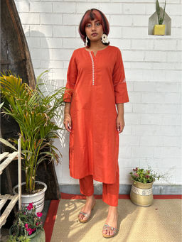 Zuri - Orange Embroidered Cotton Kurta Co-ord