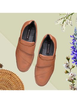 EZOK - Tan Leather Black Loafers for Men