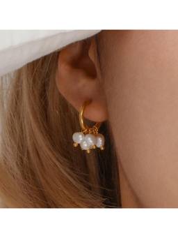 Inaya Accessories - 18KT Gold Plated Dainty Baroque Pearl Hoops, Ariel