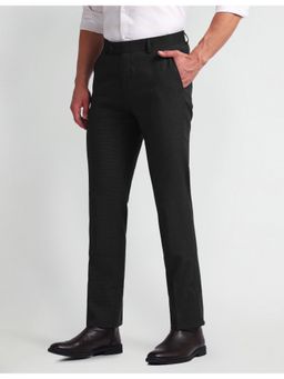 Arrow - Black Mid Rise Tapered Fit Trousers