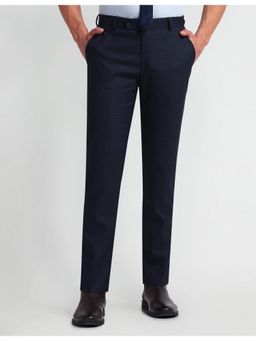 Arrow - Navy Blue Mid Rise Tapered Fit Trousers