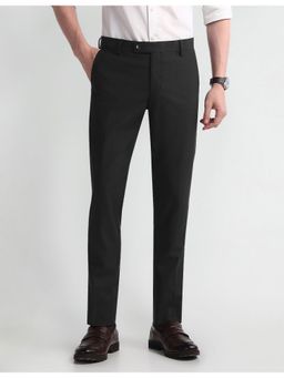 Arrow - Black Mid Rise Tapered Fit Trousers