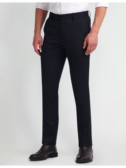 Arrow - Navy Blue Mid Rise Tapered Fit Trousers