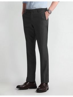 Arrow - Grey Solid Flat Front Trousers
