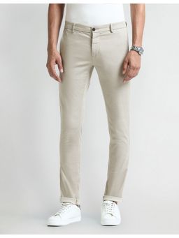 Arrow Sports - Off White Mid Rise Slim Fit Trousers