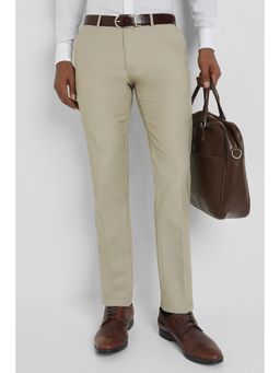 Allen Solly - Men Beige Slim Fit Solid Formal Trousers