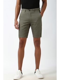 Peter England - Men Olive Print Regular Fit Casual Shorts