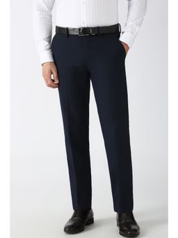 Peter England - Men Navy Blue Solid Slim Fit Trousers