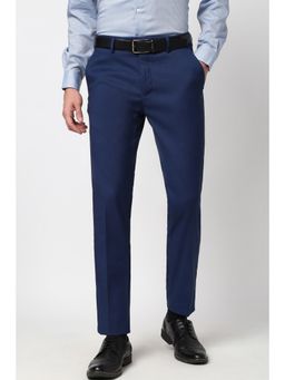 Peter England - Men Blue Textured Slim Fit Trousers