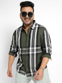 Instafab Plus - Mens Dark Green Tartan Plaid Shirt
