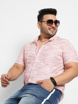 Instafab Plus - Mens Blush Pink Horizontal Striped Shirt