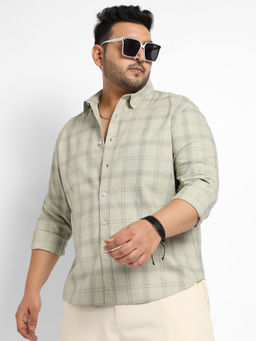 Instafab Plus - Mens Sage Green Tartan Plaid Shirt
