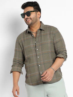 Instafab Plus - Mens Olive Maxi Tartan Plaid Shirt