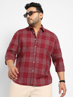 Instafab Plus - Mens Maroon Chalk Tartan Plaid Shirt