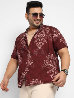Instafab Plus - Mens Maroon Ethnic Motif Shirt