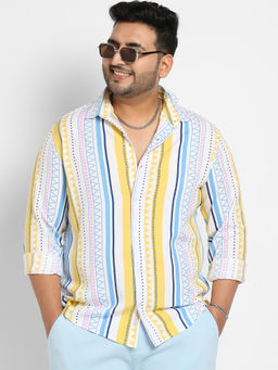 Instafab Plus - Mens Multicolour Geometric Striped Shirt