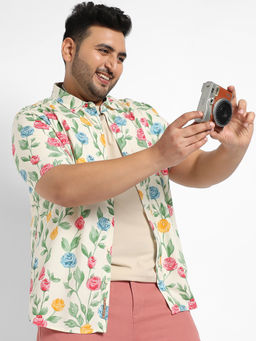 Instafab Plus - Mens Multicolour Rose Garden Print Shirt