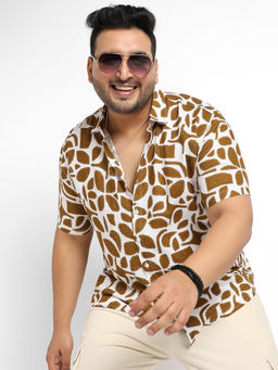 Instafab Plus - Mens White & Brown Contrast Block Shirt