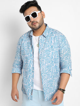 Instafab Plus - Mens Blue Contrast Lines Shirt