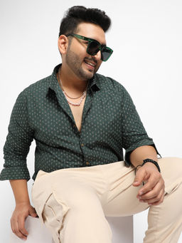 Instafab Plus - Mens Forest Green Micro Flower Shirt