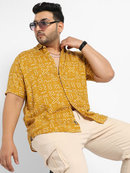 Instafab Plus - Mens Mustard Minimal Aztec Shirt