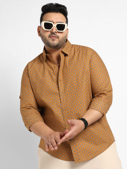 Instafab Plus - Mens Brown Micro Flower Shirt