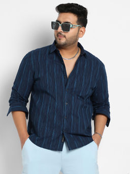 Instafab Plus - Mens Navy Blue Striped Shirt