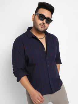 Instafab Plus - Mens Navy Blue Striped Shirt