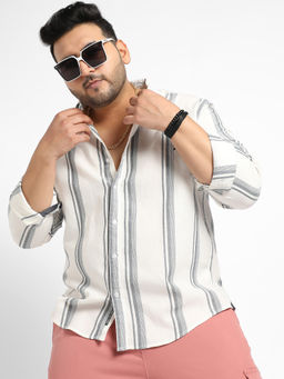 Instafab Plus - Mens White & Dark Grey Barcode Striped Shirt